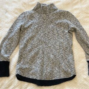 L.L. Bean Signature Black and White Marled Turtleneck Sweater with Black Trim